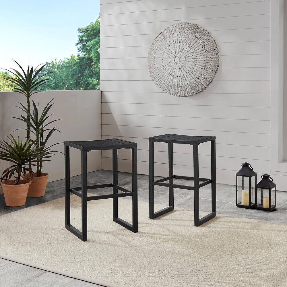 Linon Home Decor Holland Outdoor Bar Stool in Black (Set of 2), , large