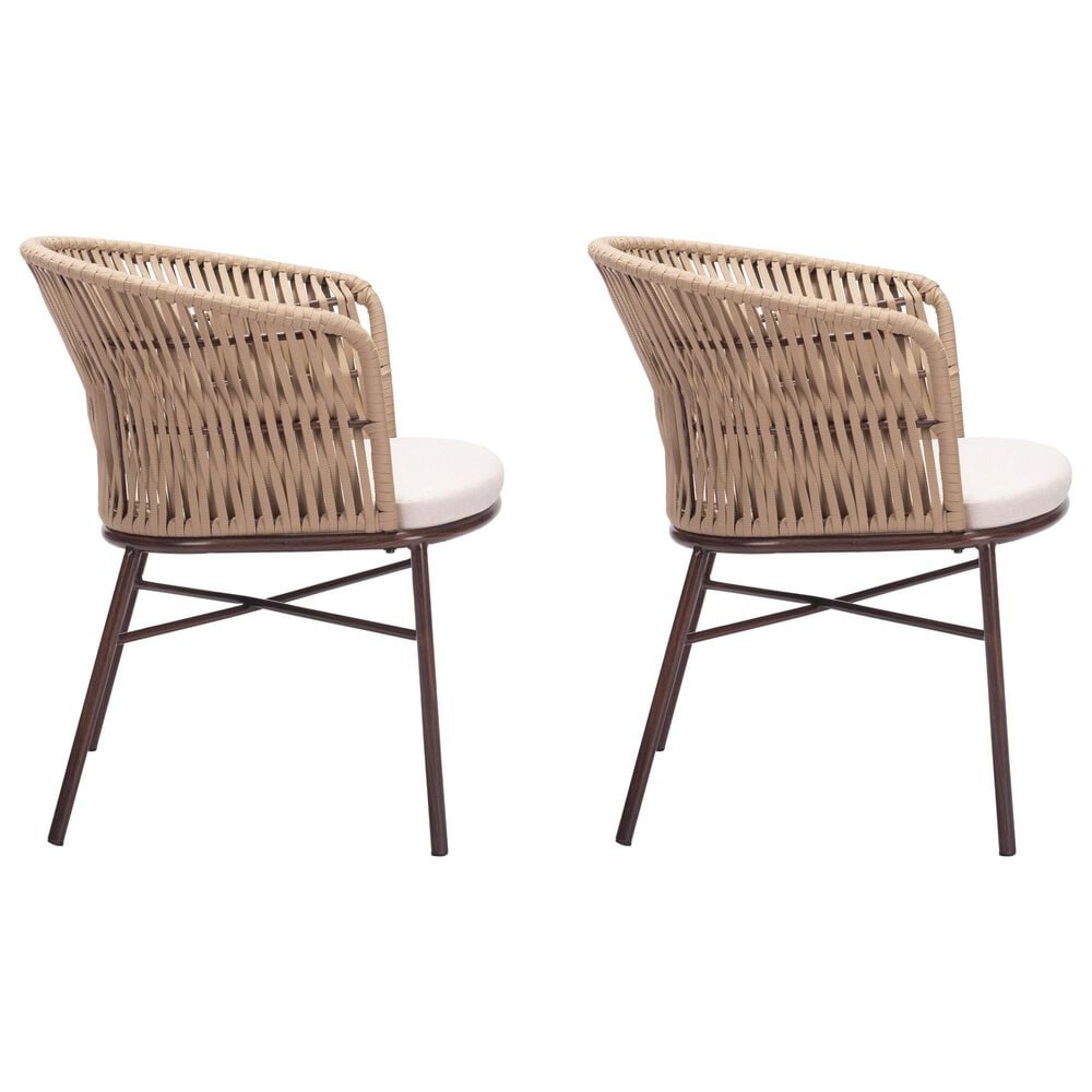 Zuo Modern Freycinet Outdoor Dining Chair with Natural Back in Beige (Set of 2), , large