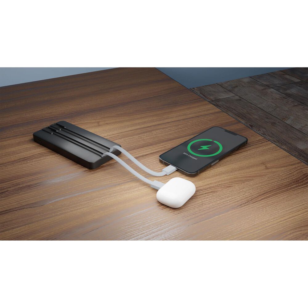 POM Gear PD 10,000Mah Portable Battery with Built-In Type C and Lighting Cables in Black, , large