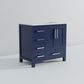 Lexora Home Jacques 36" Right Offset Single Bathroom Vanity in Navy Blue with 2 cm White Quartz Top and Rectangular Sink, , large
