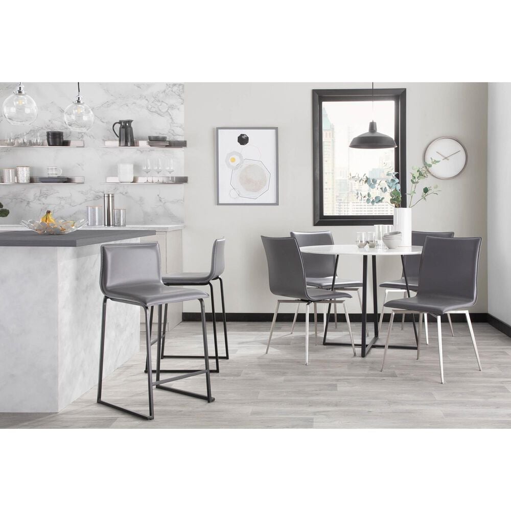 Lumisource Mason Swivel Side Chair with Grey Upholstered in Brushed Stainless Steel (Set of 2), , large