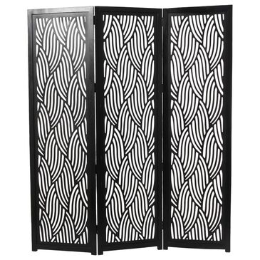 Maple and Jade 3-Panel Abstract Wavy Cutout Partition Room Divider Screen in Matte Black, , large