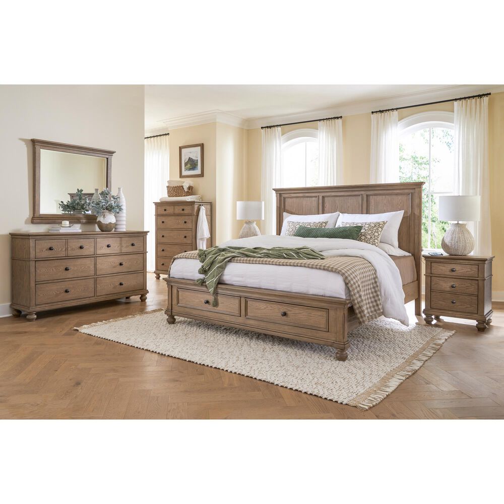 Riva Ridge Oxford 5-Piece Queen Panel Storage Bedroom Set in Tan with USB Ports, , large