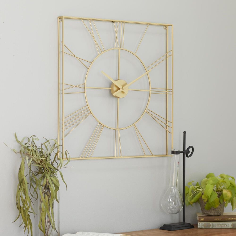 Maple and Jade Open Frame Square Decorative Wall Clock in Polished Gold, , large