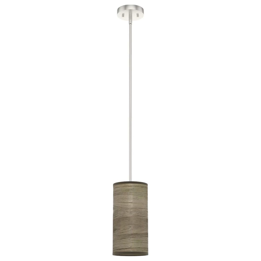 Hunter Solhaven 1-Light Mini Pendant with Warm Grey Oak Shade in Brushed Nickel, , large