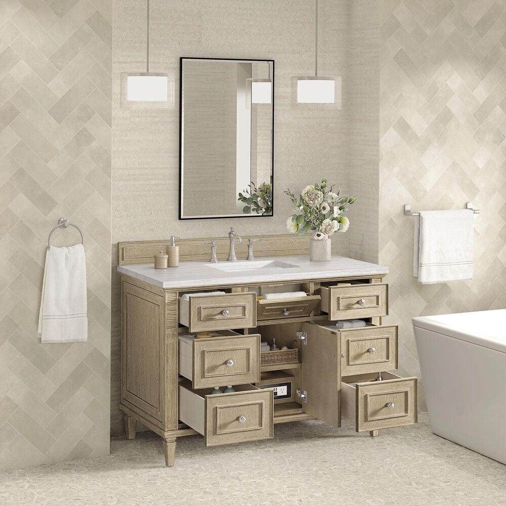 James Martin Vanities Lorelai 48&quot; Single Vanity in Whitewashed Oak with 3 cm Arctic Fall Solid Surface Top, , large