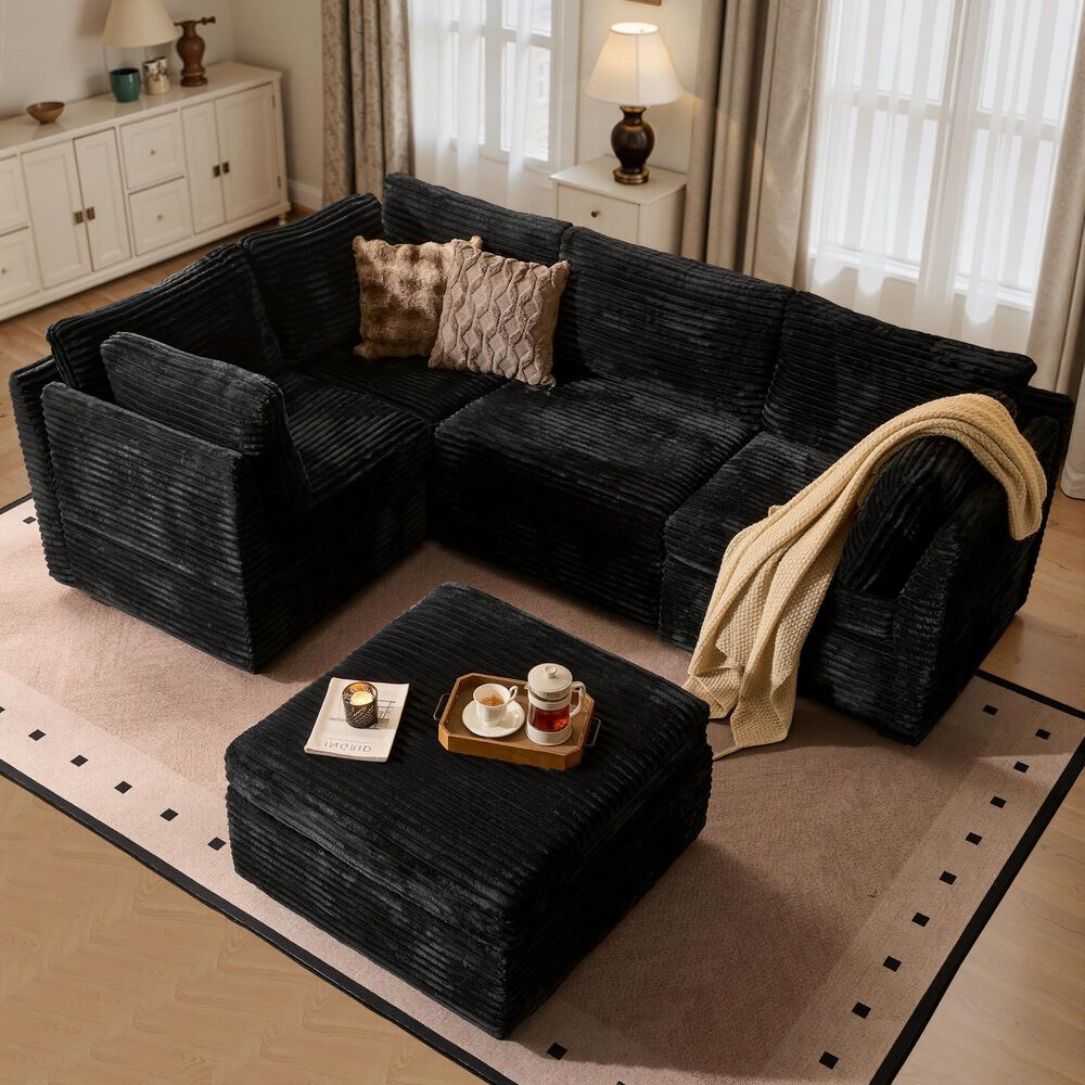 Noviland HOMLUX 5-Piece Mod Sectional with Chaise in Black, , large