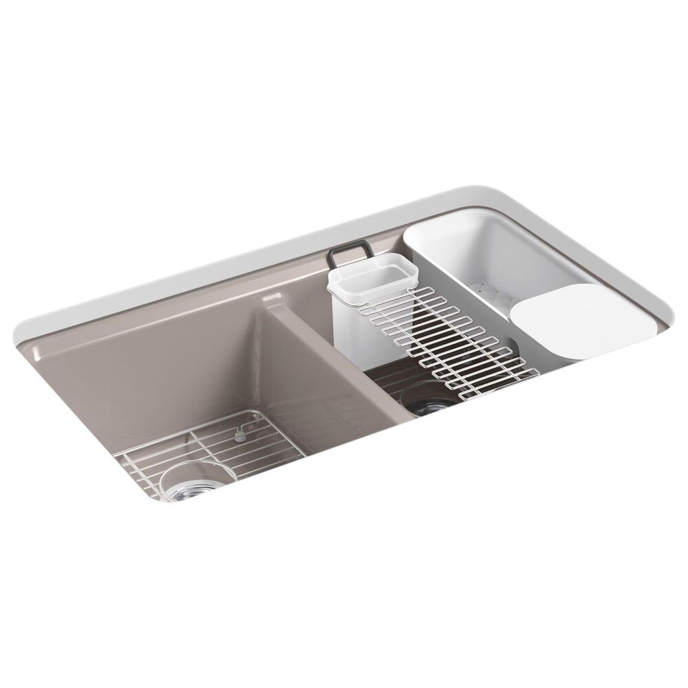 Kohler Riverby 33" Undermount Double Bowl Workstation Kitchen Sink in Truffle, , large