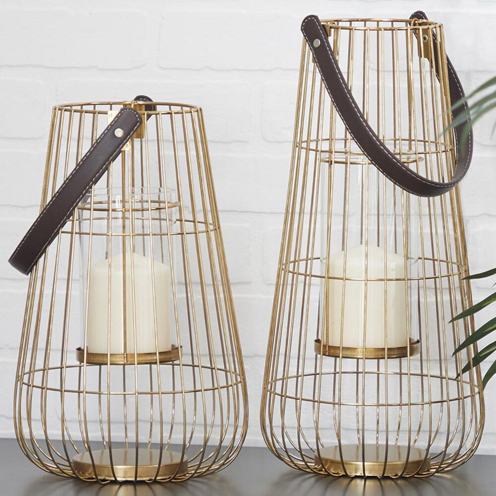 Maple and Jade Metal Lantern in Gold &#40;Set of 2&#41;, , large