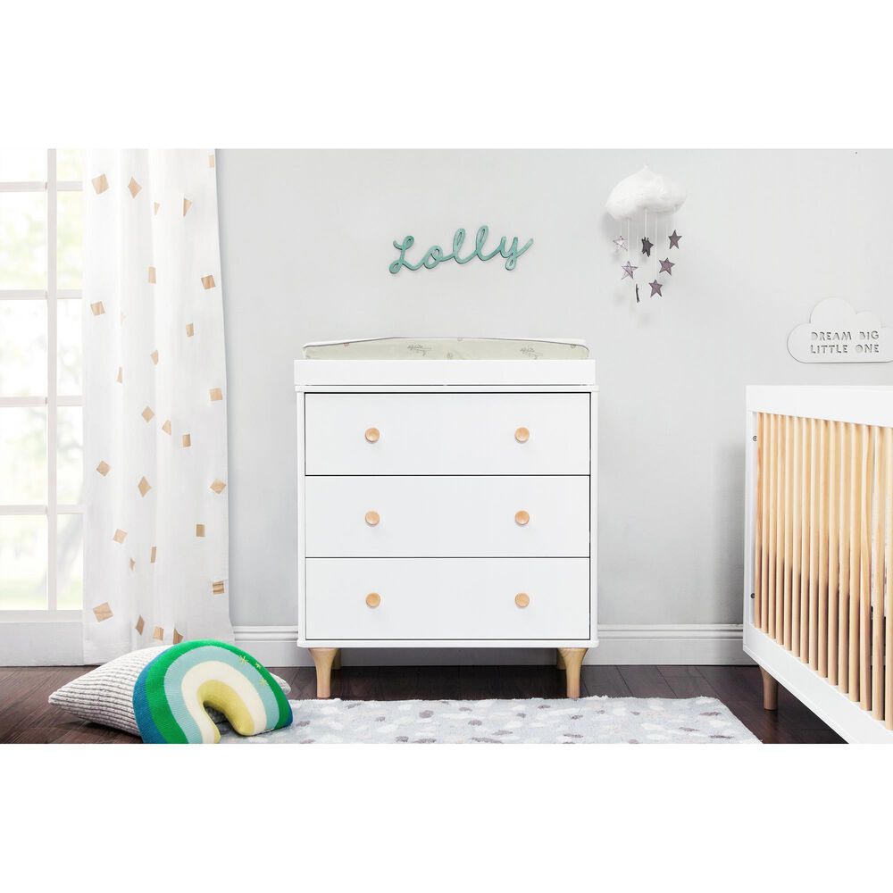 Babyletto Lolly 3 Drawer Changer Dresser with Removable Changing Tray in White and Natural, , large