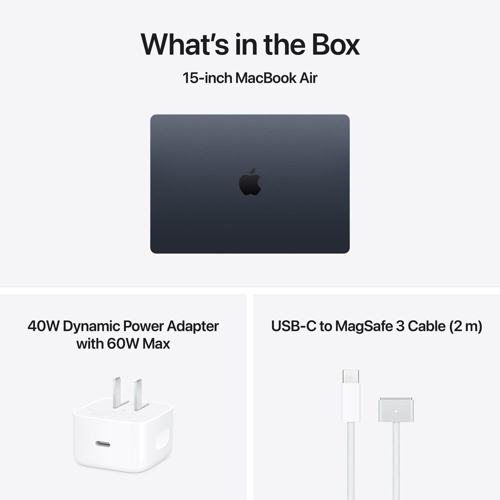 Apple 15" MacBook Air | Apple M5 chip - 10-Core CPU and 10-Core GPU - 24GB RAM - 1TB SSD in Midnight with 3-Year AppleCare+, , large