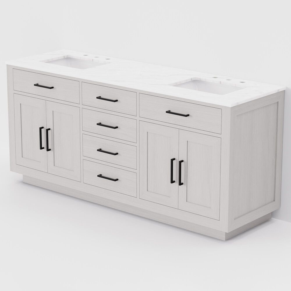 Lexora Home Abbey 72" Double Bathroom Vanity in White Oak with 2 cm White Carrara Marble Top and Rectangular Sinks, , large