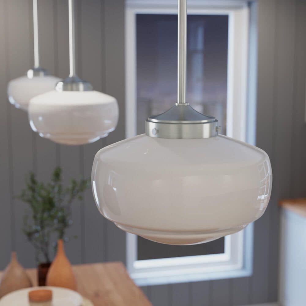 Hunter Saddle Creek 10&quot; 1-Light Pendant with White Shade in Brushed Nickel, , large