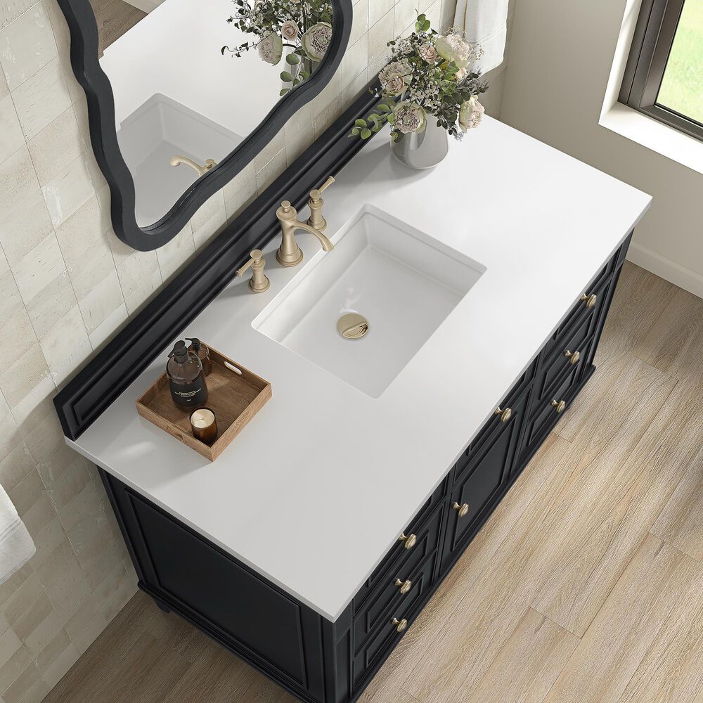 James Martin Vanities Lorelai 48&quot; Single Vanity in Black Onyx with 3 cm White Zeus Quartz Top, , large