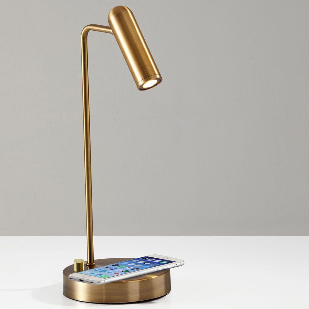 Adesso Kaye Desk Lamp with LED Charge and USB in Antique Brass, , large