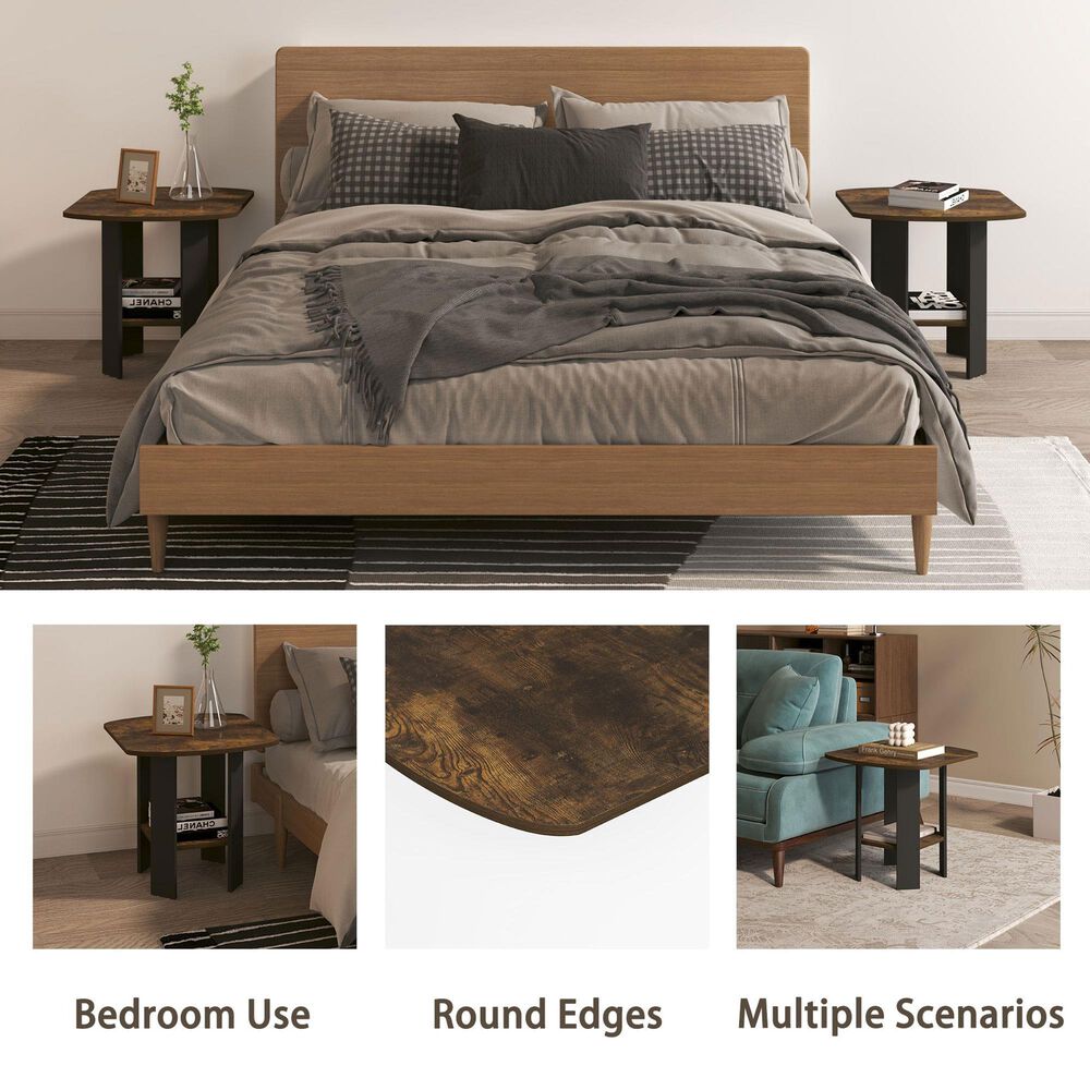 HOMLUX 1-Shelf End Table in Amber Pine and Black, , large