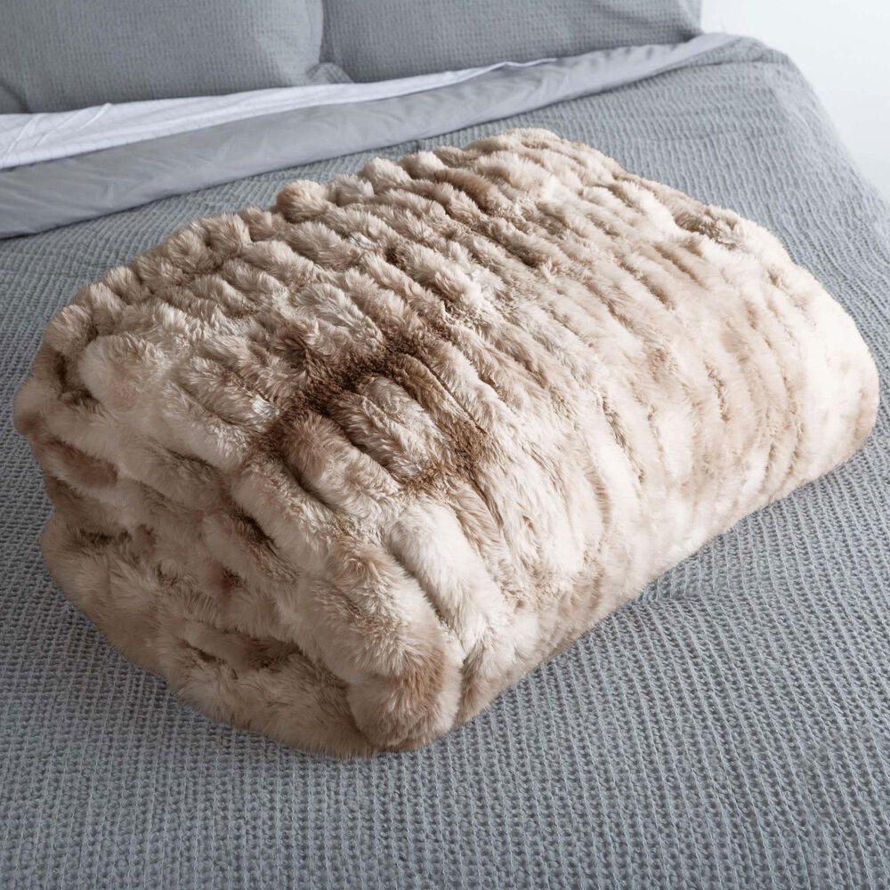 Timberlake 60" x 80" Ruched Faux Fur Throw Blanket in Taupe, , large