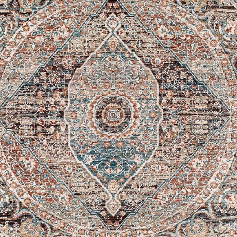 Surya Carlisle Oriental 5&#39;3&quot; Round Dusty Pink, Sage, Denim, Medium Brown and Dark Brown Area Rug, , large