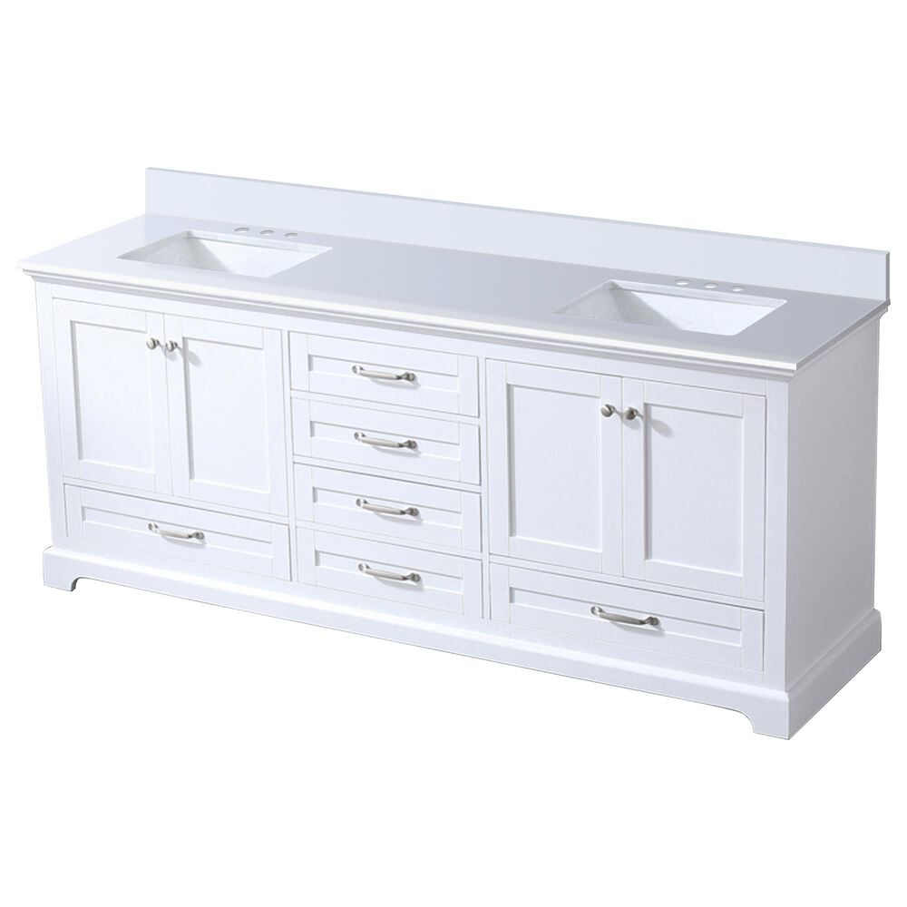 Lexora Home Dukes 80" Double Bathroom Vanity in White with 2 cm White Cultured Marble Top and Rectangular Sinks, , large