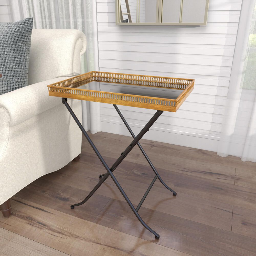 Maple and Jade Tray Top Accent Table in Gold and Black, , large