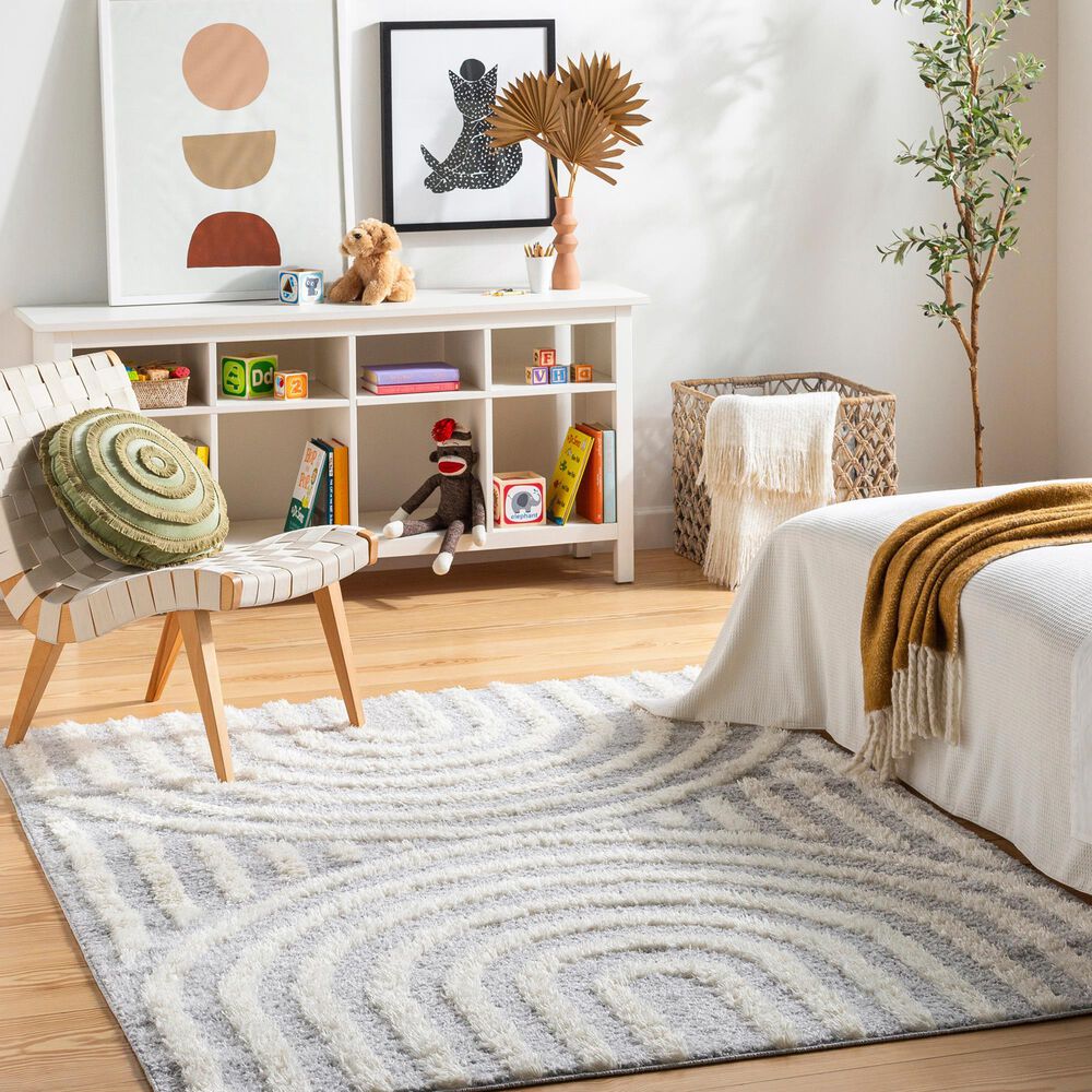 Surya Rodos RDO2330 5&#39;3&quot; x 7&#39; Light Slate, White Area Rug, , large