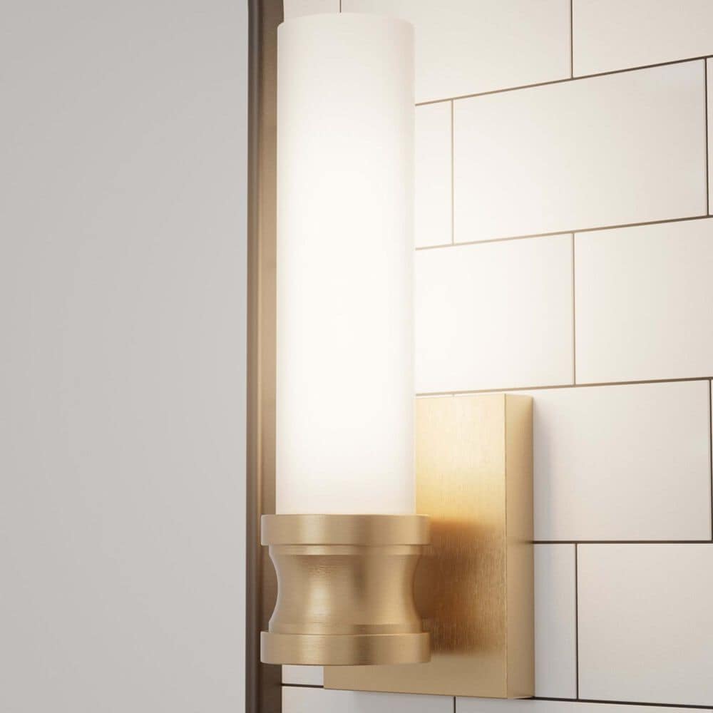 Hunter Lenlock 1-Light Wall Sconce with Cased White Shade in Alturas Gold, , large