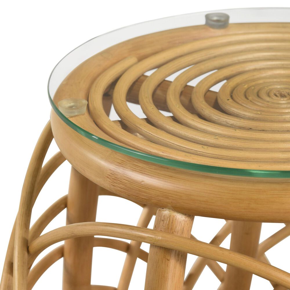 Pacific Landing Dahlia Round End Table in Natural Brown, , large