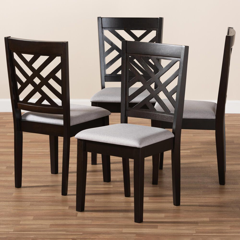 Baxton Studio Caron Side Chair with Gray Cushion in Espresso Brown (Set of 4), , large
