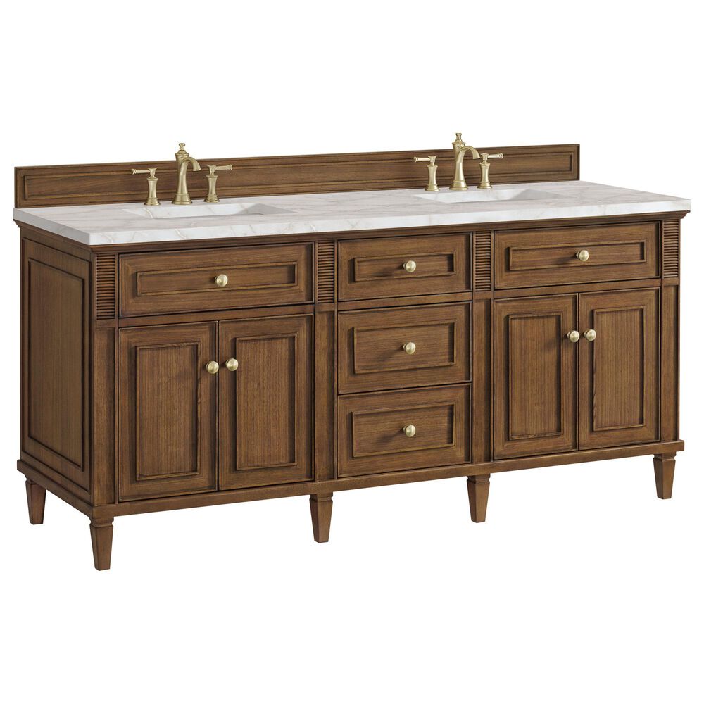 James Martin Vanities Lorelai 72"Double Vanity in Mid-Century Walnut with 3 cm Victorian Silver Quartz Top, , large