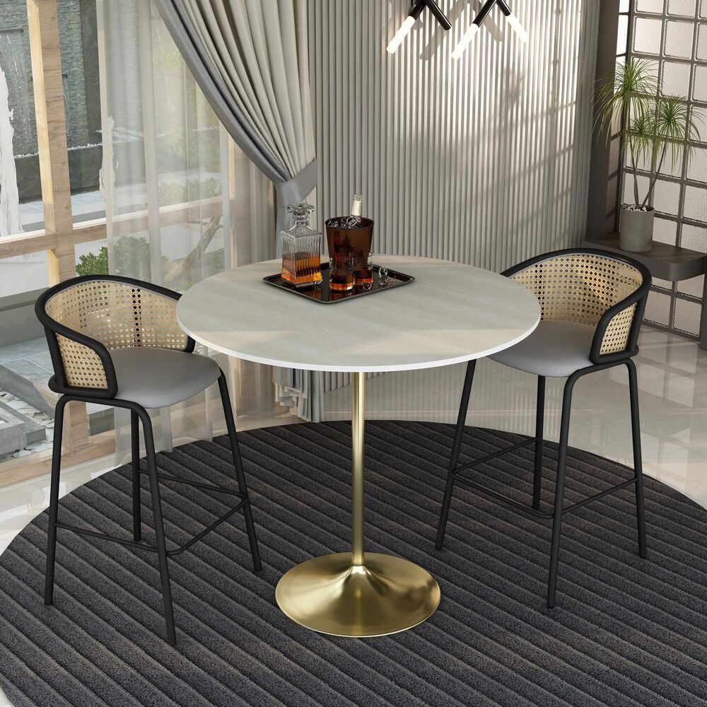 Leisuremod LeisureMod Verve Collection Modern Bar Height Table Brushed Gold Base with 48 Round Light Natural Wood MDF Top, , large