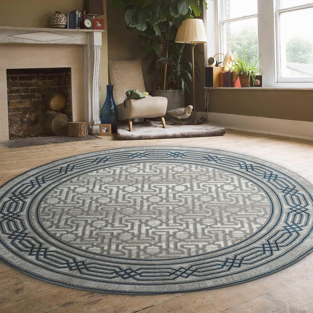 Radici USA Davide Southwestern 7&#39;10&quot; Round Blue Area Rug, , large