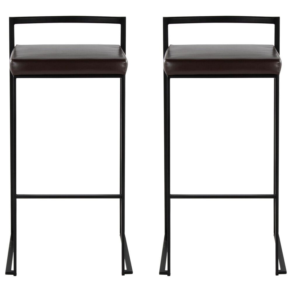 Lumisource Fuji Stackable Barstool with Brown Faux Leather Cushion in Black &#40;Set of 2&#41;, , large
