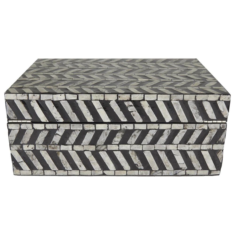Maple and Jade 2-Piece Handmade Chevron Pattern Decorative Box Set in Polished Gray and Black, , large