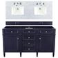 James Martin Vanities Brittany 60" Double Bathroom Vanity in Victory Blue with 3 cm Carrara White Marble Top, , large