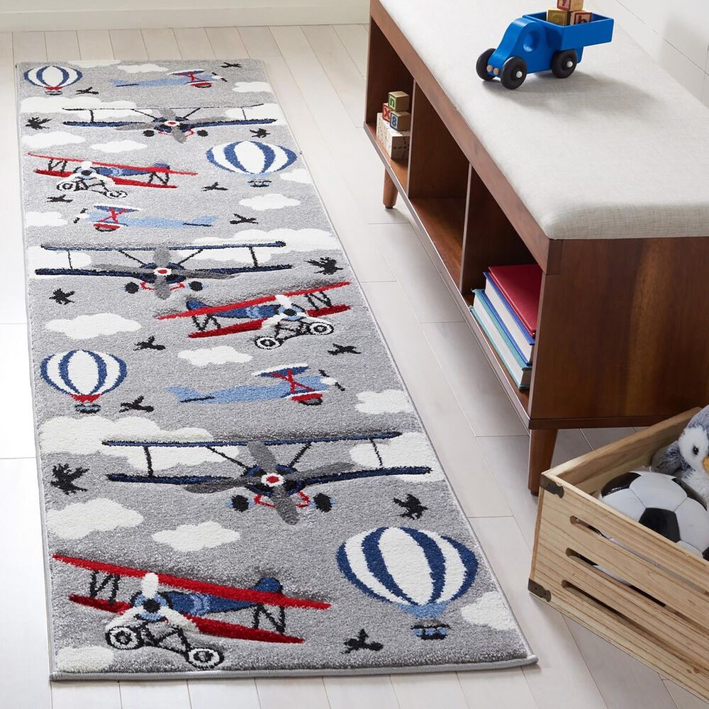 Safavieh Carousel 2&#39; x 8&#39; Light Grey and Red Kids Runner, , large