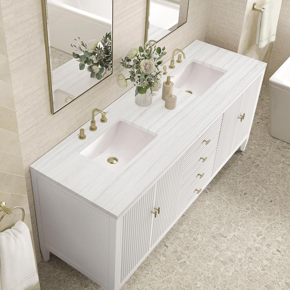 James Martin Vanities Myrrin 72&quot; Double Vanity in Bright White with 3 cm Arctic Fall Solid Surface Top, , large