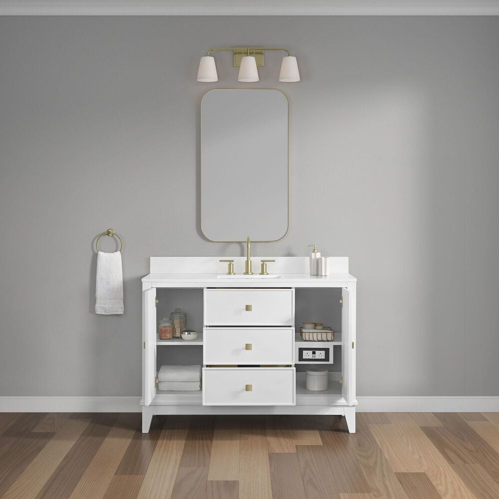 37B Kinsale 48" Single Bathroom Vanity Cabinet in Bright White with White Composite Stone Top and Backsplash, , large