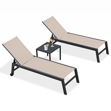 HOMLUX 3-Piece Patio Chaise Lounge Set with Wheels in Beige, , large