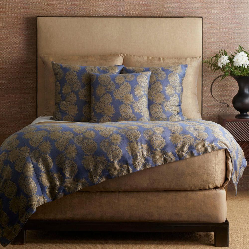 Ann Gish Chrysanthemum 26&quot; Euro Sham in Blue and Gold, , large