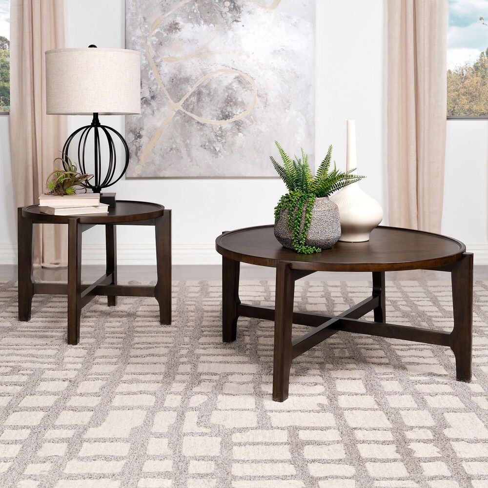 Pacific Landing Cota Round Coffee Table in Dark Brown, , large