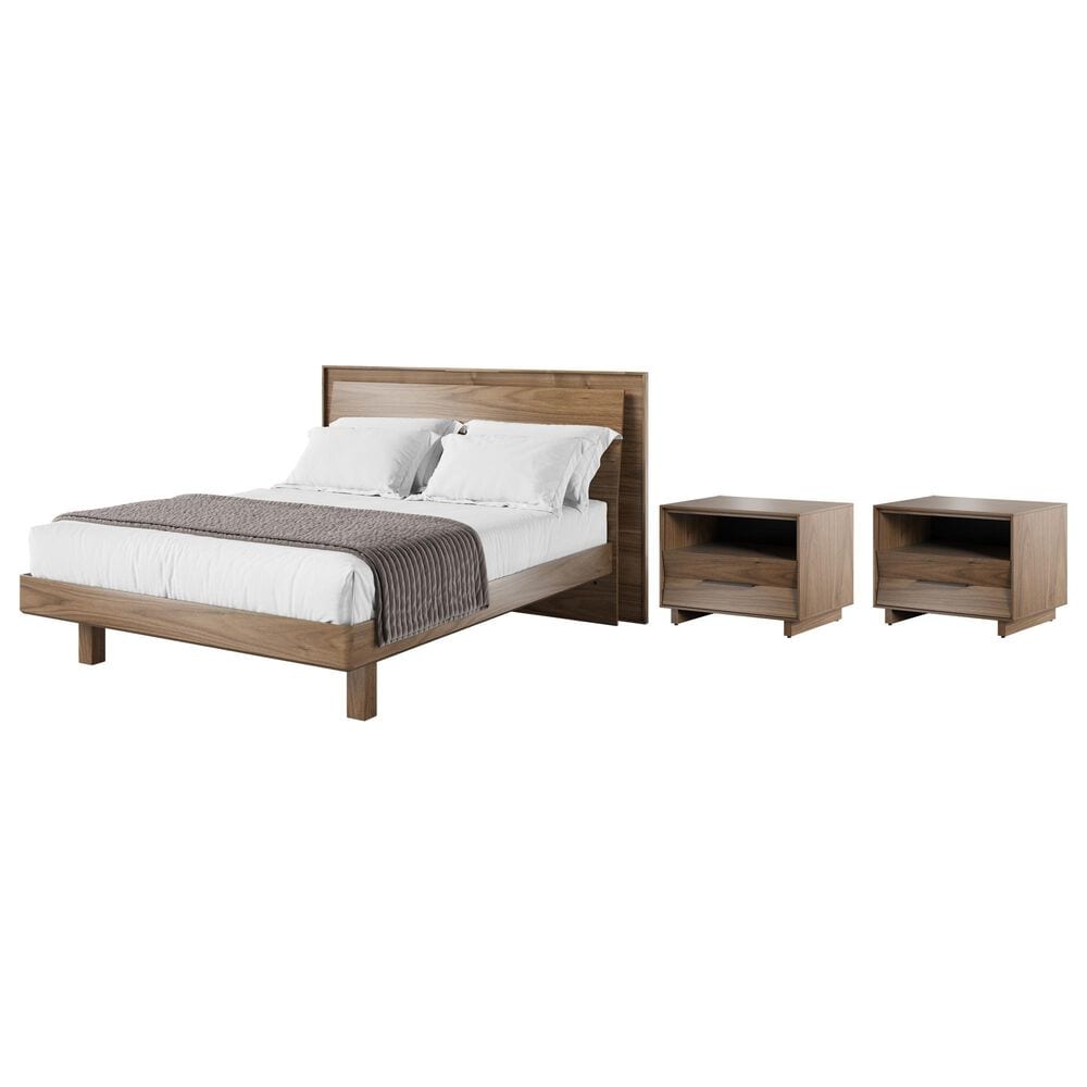 BDI Kava Queen Platform Bed and Two Nightstands in Natural Walnut, , large