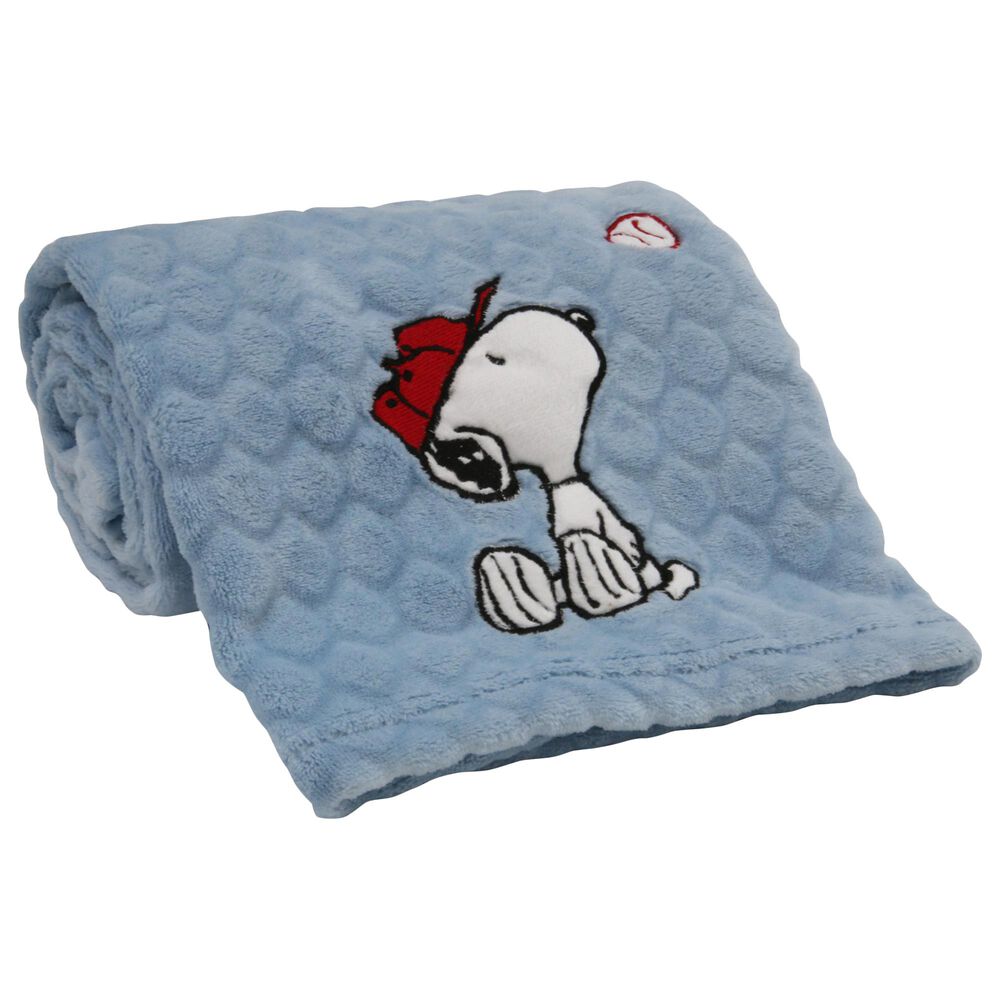 Lambs and Ivy Snoopy Sports Baseball Soft Baby Blanket in Blue, , large