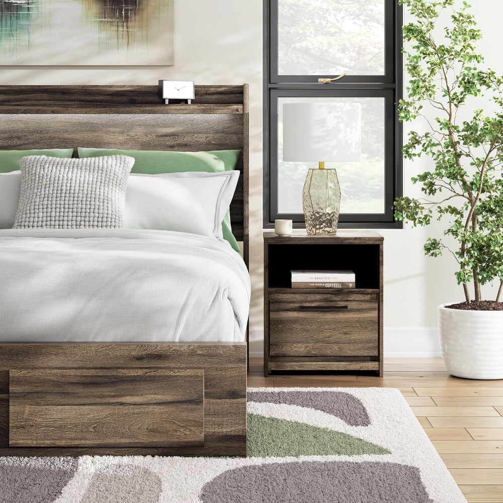 Ashley Elbrim 1-Drawer Nightstand in Brown with USB Port, , large