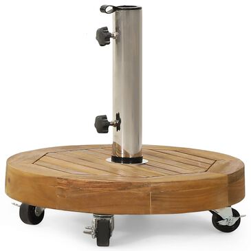 Noble House Ralph Round Umbrella Base in Teak and Stainless Steel, , large