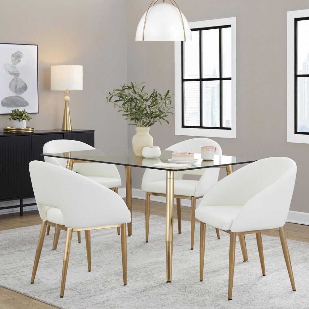 LumiSource Renee Arm Chair with White Faux Leather Cushion in Gold (Set of 2), , large