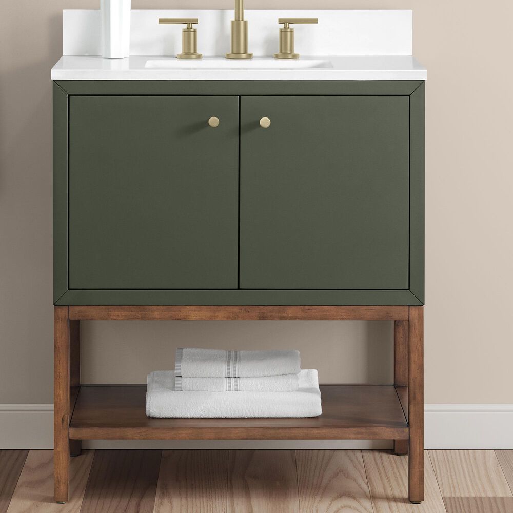 37B Isadore 30" Single Bathroom Vanity Cabinet in Deep Olive Green and White Composite Stone Top and Backsplash, , large
