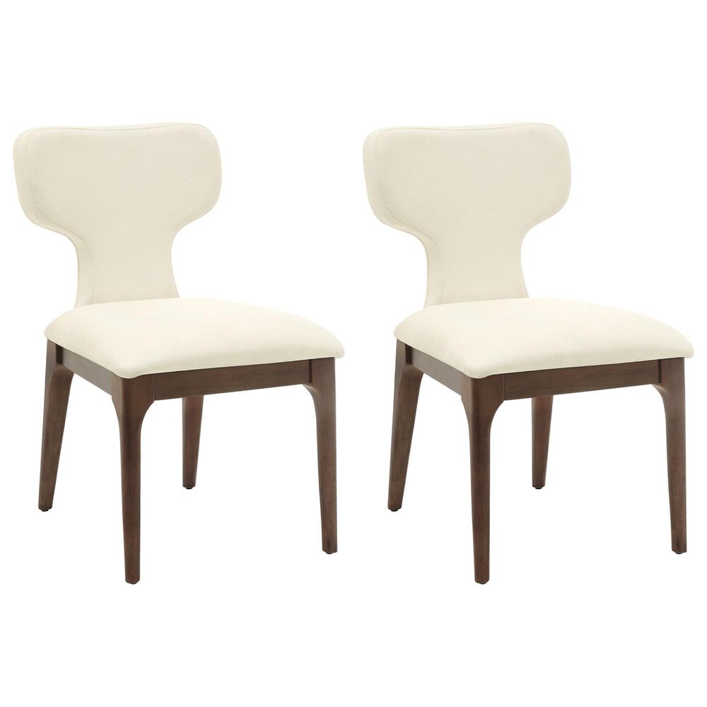 HOMLUX Koen Upholstered Side Chair with Beige Chenille Upholstery in Brown Oak (Set of 2), , large