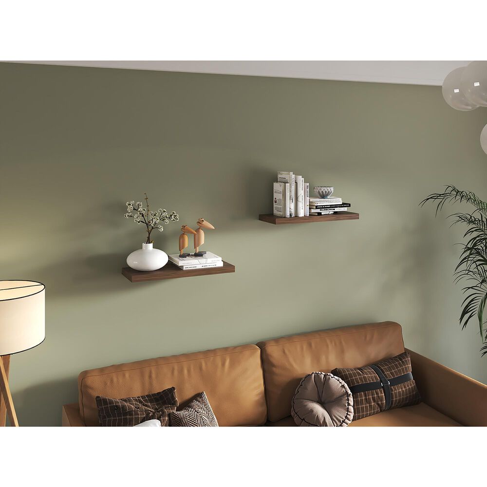 Hearth and Haven Ecco32" Floating Wall Shelf with Concealed Mounting in Dark Brown (Set of 2), , large
