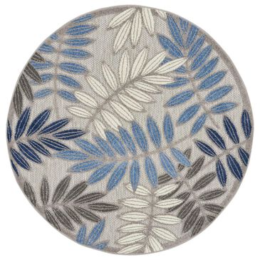 Nourison Aloha Floral 4" Round Grey and Blue Indoor/Outdoor Area Rug, , large