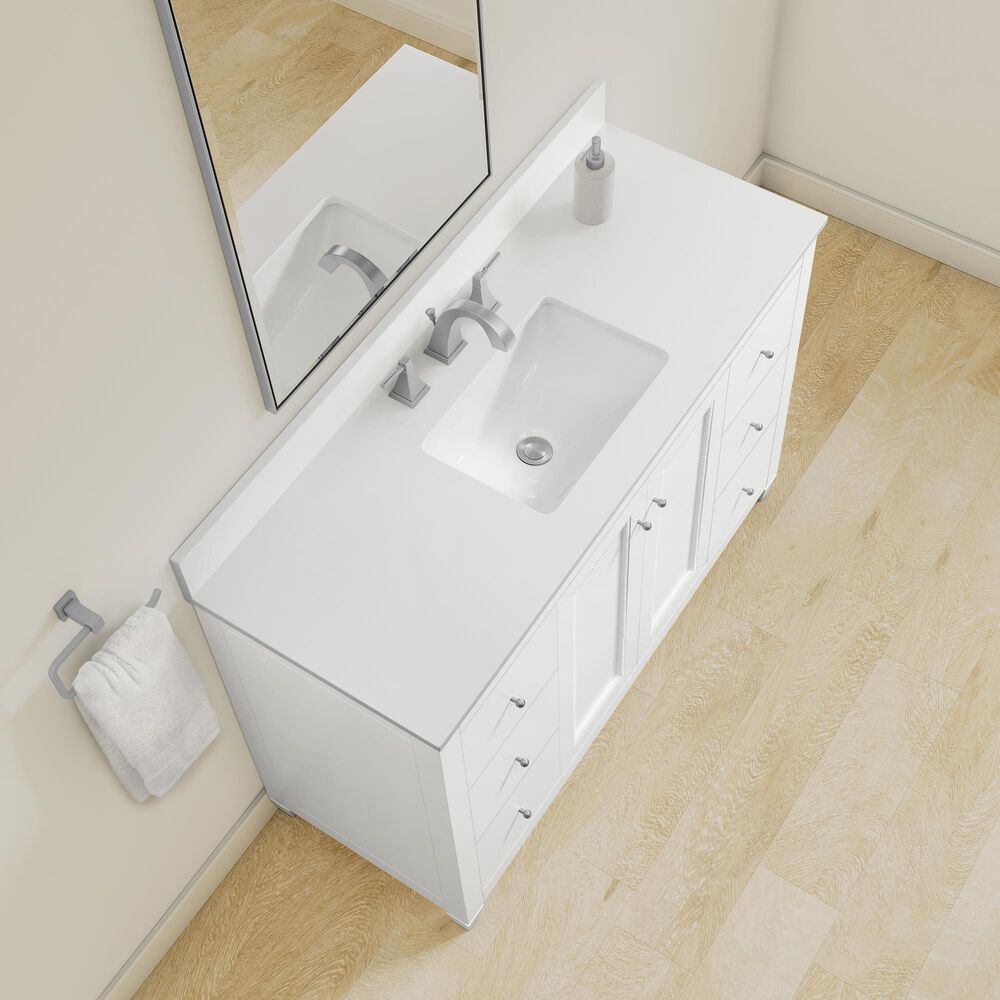 37B Claudine 48" Single Bathroom Vanity in Bright White with Glossy White Composite Stone Top and Backsplash, , large
